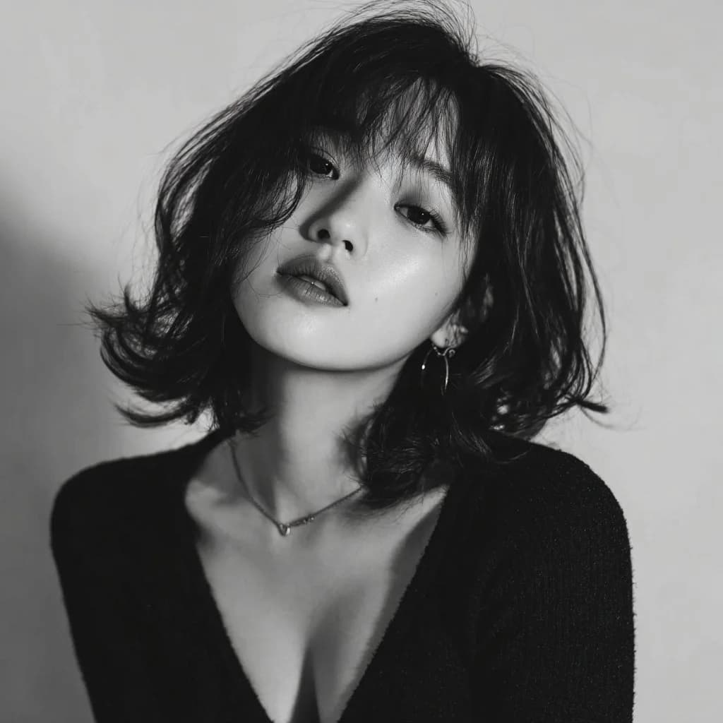 レイヤーヘアのモノクロ・ブランドビジュアル